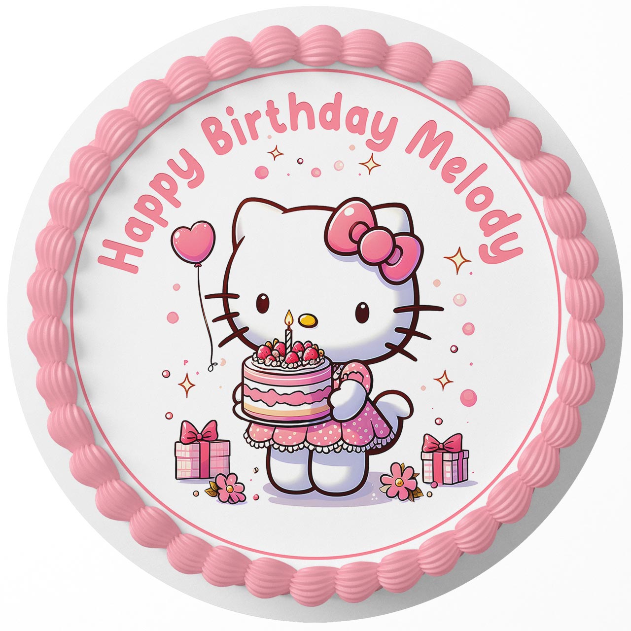Hello Kitt Pink PCK Rd Edible Cake Toppers Round – Ediblecaketopper