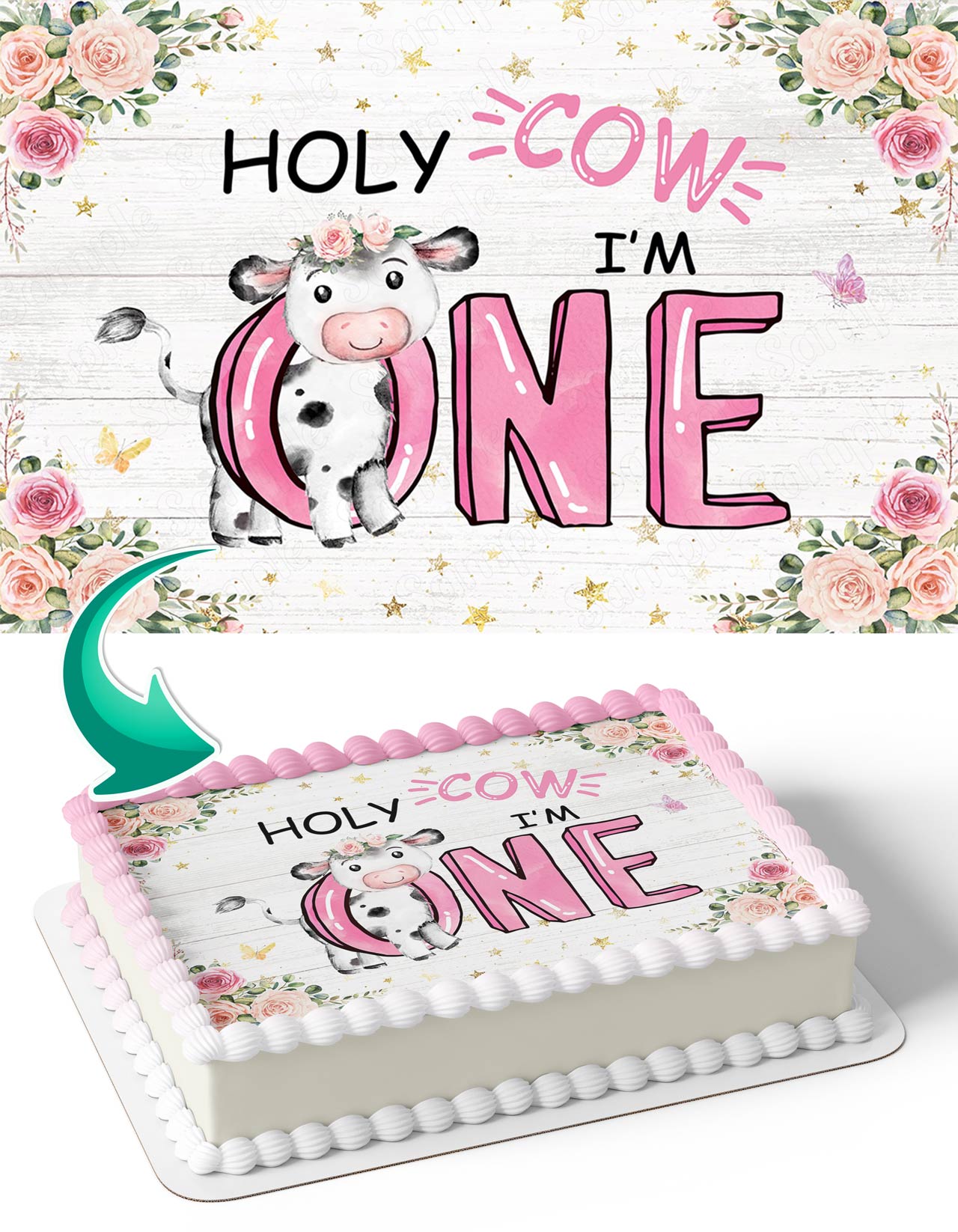 Holy Cow Im One Baby Pink Milk Cow Edible Cake Toppers – Ediblecaketopper