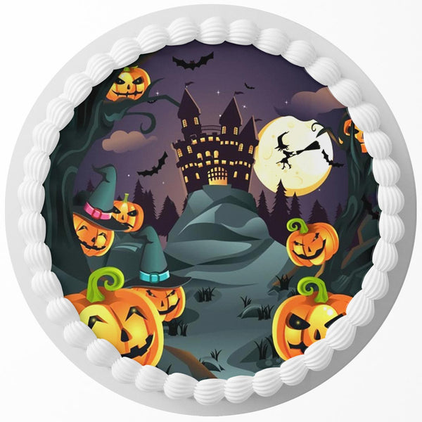 Horror Halloween Pumpkin Edible Cake Toppers Round