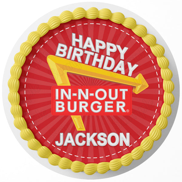 In_N_Out Burgers Edible Image Cake Topper Personalized Birthday Sheet Decoration Custom Party Frosting Transfer Fondant Round