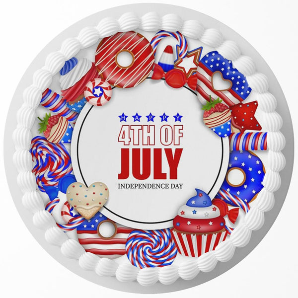 Independence Day 4th July America Edible Cake Toppers Round