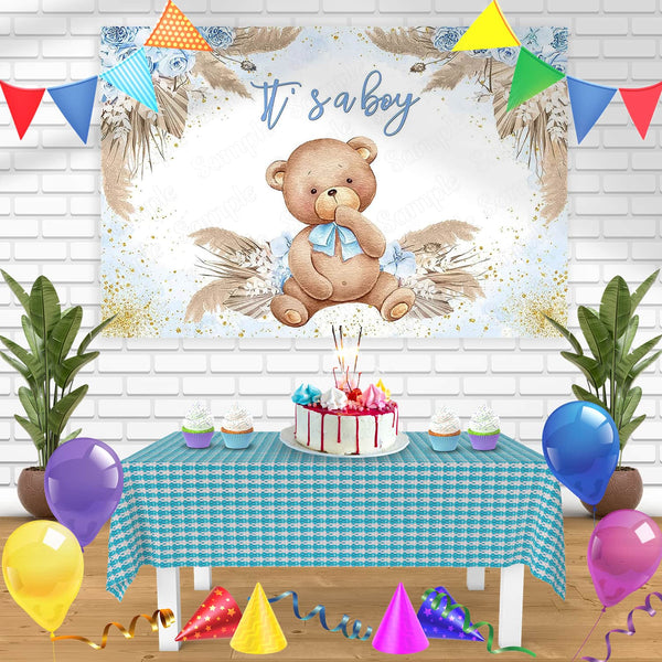 Its a Boy Teddy Bear Blue Bn Birthday Banner Personalized Party Backdrop Decoration