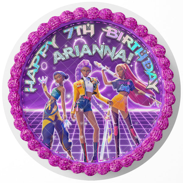 K Pop Demon Hunters Afro American BK Edible Image Cake Topper Personalized Birthday Sheet Decoration Custom Party Frosting Transfer Fondant Round Circle