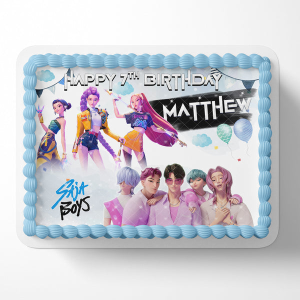 K Pop Demon Hunters Boys Edible Image Cake Topper Personalized Birthday Sheet Decoration Custom Party Frosting Transfer Fondant