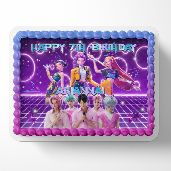K Pop Demon Hunters Purple Edible Image Cake Topper Personalized Birthday Sheet Decoration Custom Party Frosting Transfer Fondant