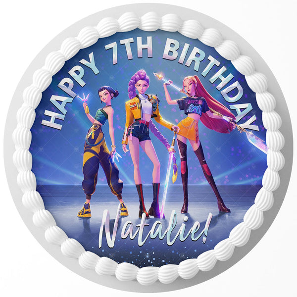 K Pop Demon Hunters Rumi Mira Zoey Rd Edible Image Cake Topper Personalized Birthday Sheet Decoration Custom Party Frosting Transfer Fondant Round Circle