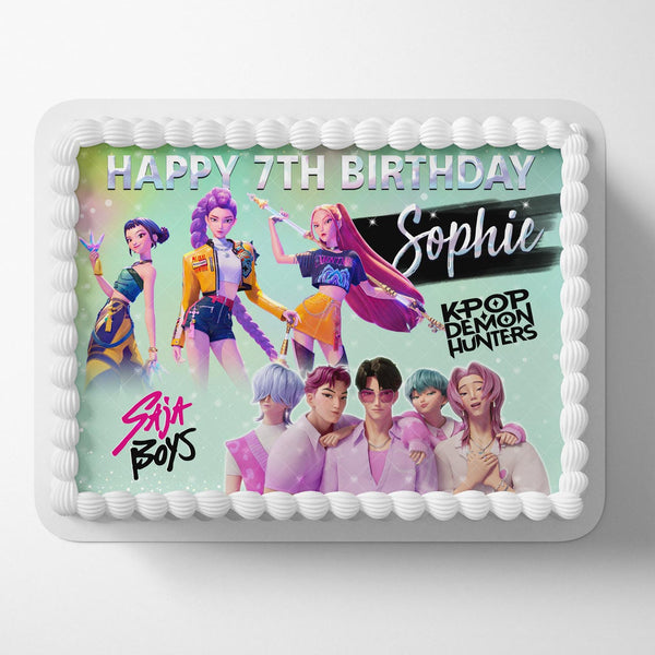 K Pop Demon Hunters Saja Boys Edible Image Cake Topper Personalized Birthday Sheet Decoration Custom Party Frosting Transfer Fondant