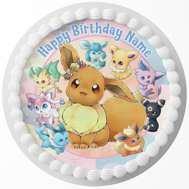 Kawaii Eevee Pokemon Edible Cake Toppers Round