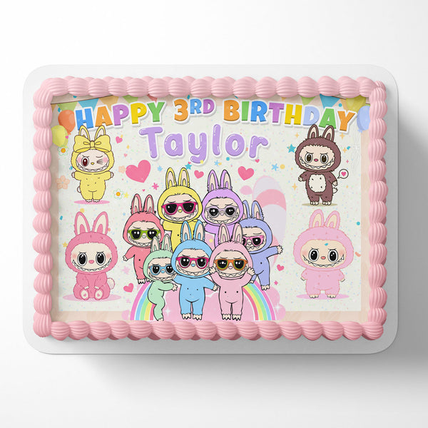 Labubu Kids Cute Edible Image Cake Topper Personalized Birthday Sheet Decoration Custom Party Frosting Transfer Fondant