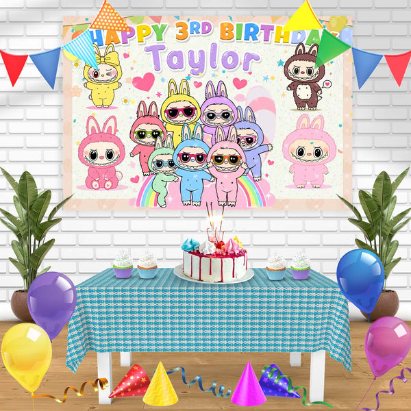 Labubu Rainbow Cute Plush Birthday Banner Personalized Party Backdrop Decoration