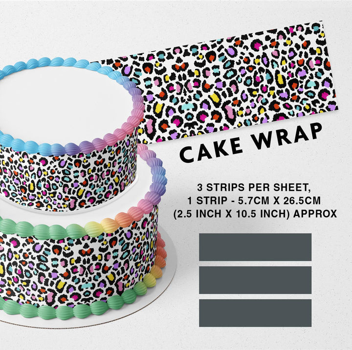 Leopard Cheetah Print Pattern Color Strips Edible Cake Toppers Cake Wraps