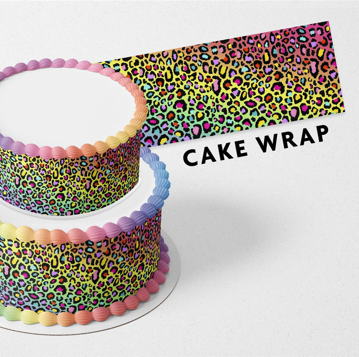 Leopard Cheetah Print Pattern Rainbow Strips Edible Cake Toppers Cake Wraps