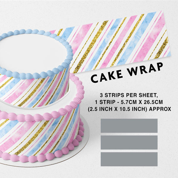 Light Blue Pink Gold Glitter Stripes Edible Cake Toppers Cake Wraps