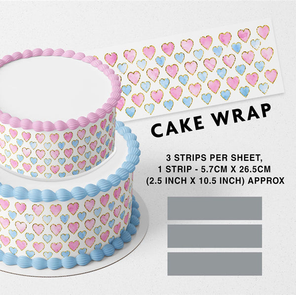Light Pink Blue Glitter Hearts Edible Cake Toppers Cake Wraps