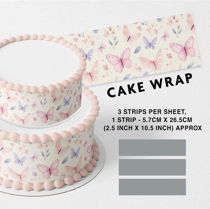Light Pink Butterflies Flowers Edible Cake Toppers Cake Wraps