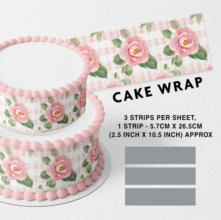 Light Pink Checked Roses Edible Cake Toppers Cake Wraps