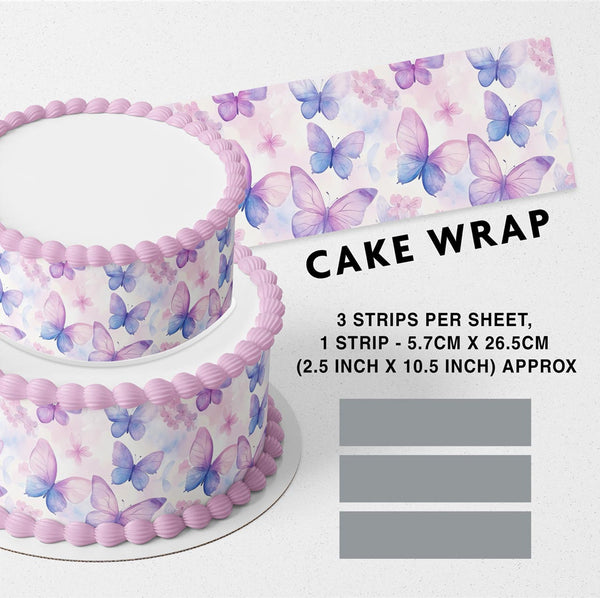 Light Purple Butterflies Flowers Edible Cake Toppers Cake Wraps
