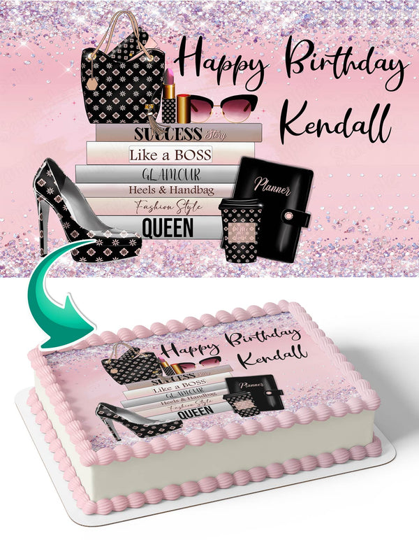 Like a Boss Girls Queen Heels Handbag Lipstick Edible Cake Toppers