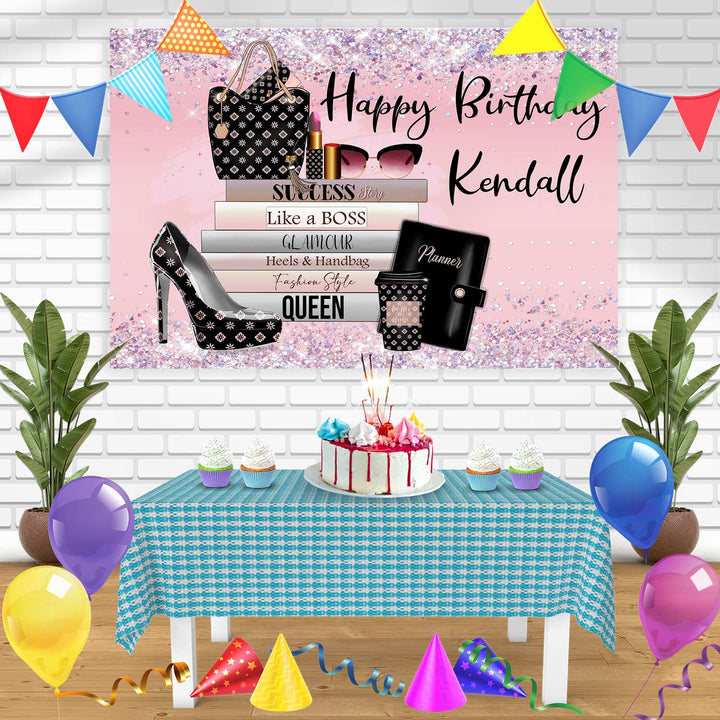 Like a Boss Girls Queen Heels Handbag Lipstick Bn Birthday Banner Personalized Party Backdrop Decoration