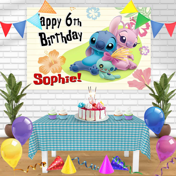 Lilo and Stitch Beach Flower SPM Bn Birthday Banner Personalized Party Backdrop Decoration