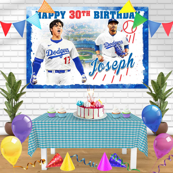 Los Angeles Dodgers Shohei Ohtani Mookie Betts Birthday Banner Personalized Party Backdrop Decoration