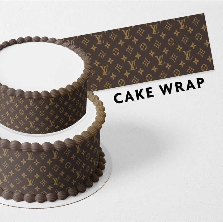 Louis Vuitton Brown Pattern Strips Edible Cake Toppers Cake Wraps