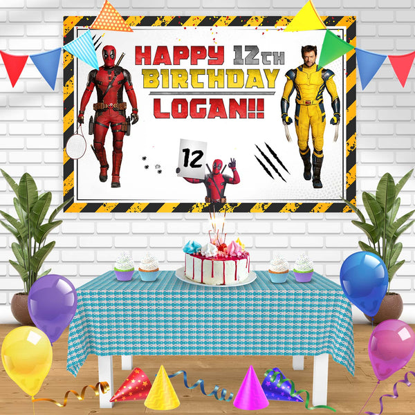 Marvel Deadpool and Wolverine Movie 2024 Bn Birthday Banner Personalized Party Backdrop Decoration