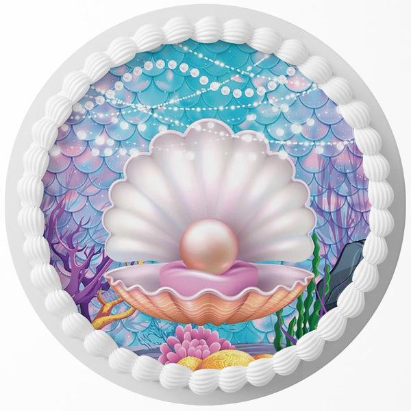 Mermaid Pearl Girls Edible Cake Toppers Round