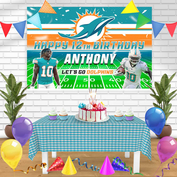 Miami Dolphins Tyreek Hill Birthday Banner Personalized Party Backdrop Decoration