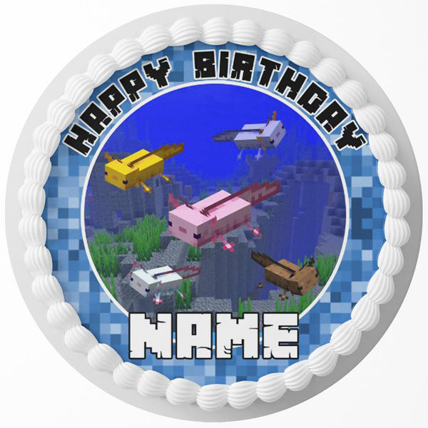 Minecraft Axolotl Edible Cake Toppers Round
