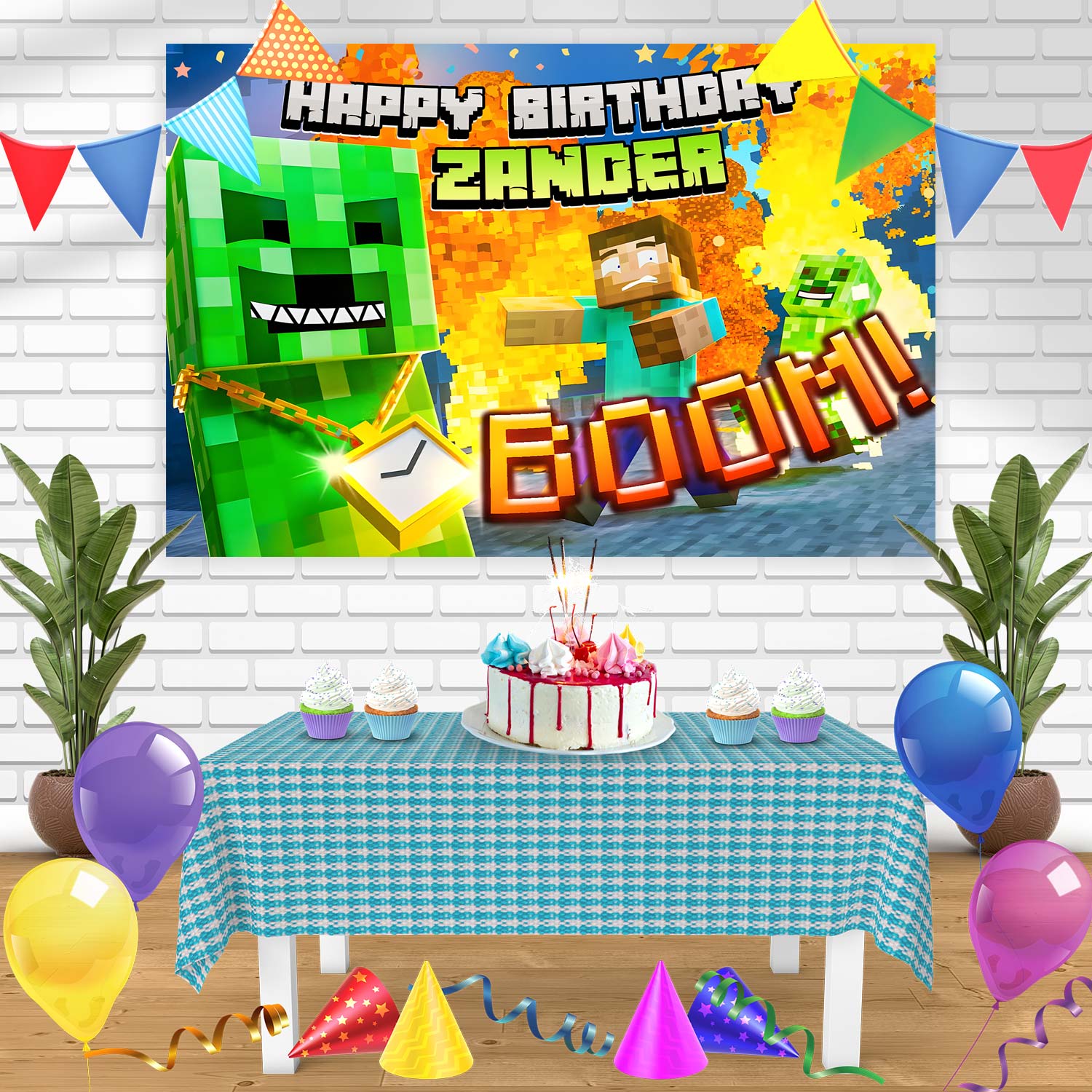 Minecraft Creeper Rap Bn Birthday Banner Personalized Party Backdrop D ...
