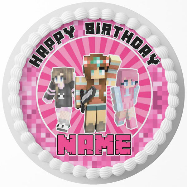 Minecraft Girls R Edible Cake Toppers Round