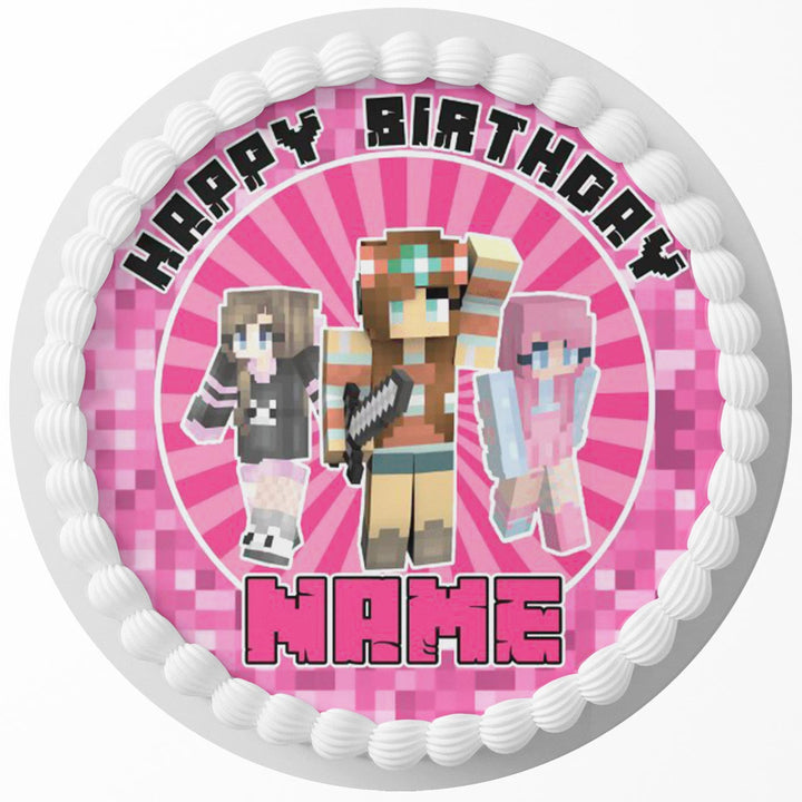 Minecraft Girls R Edible Cake Toppers Round