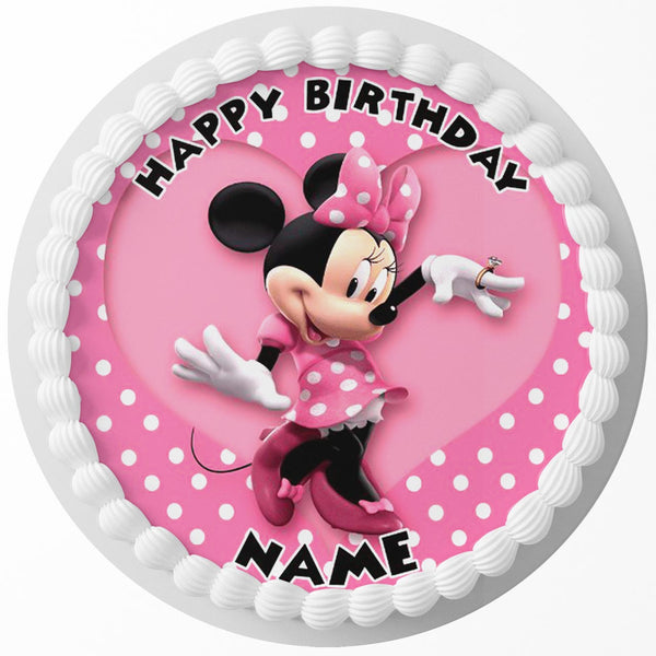 Minnie Mouse Pink Polka Dots Edible Cake Toppers Round