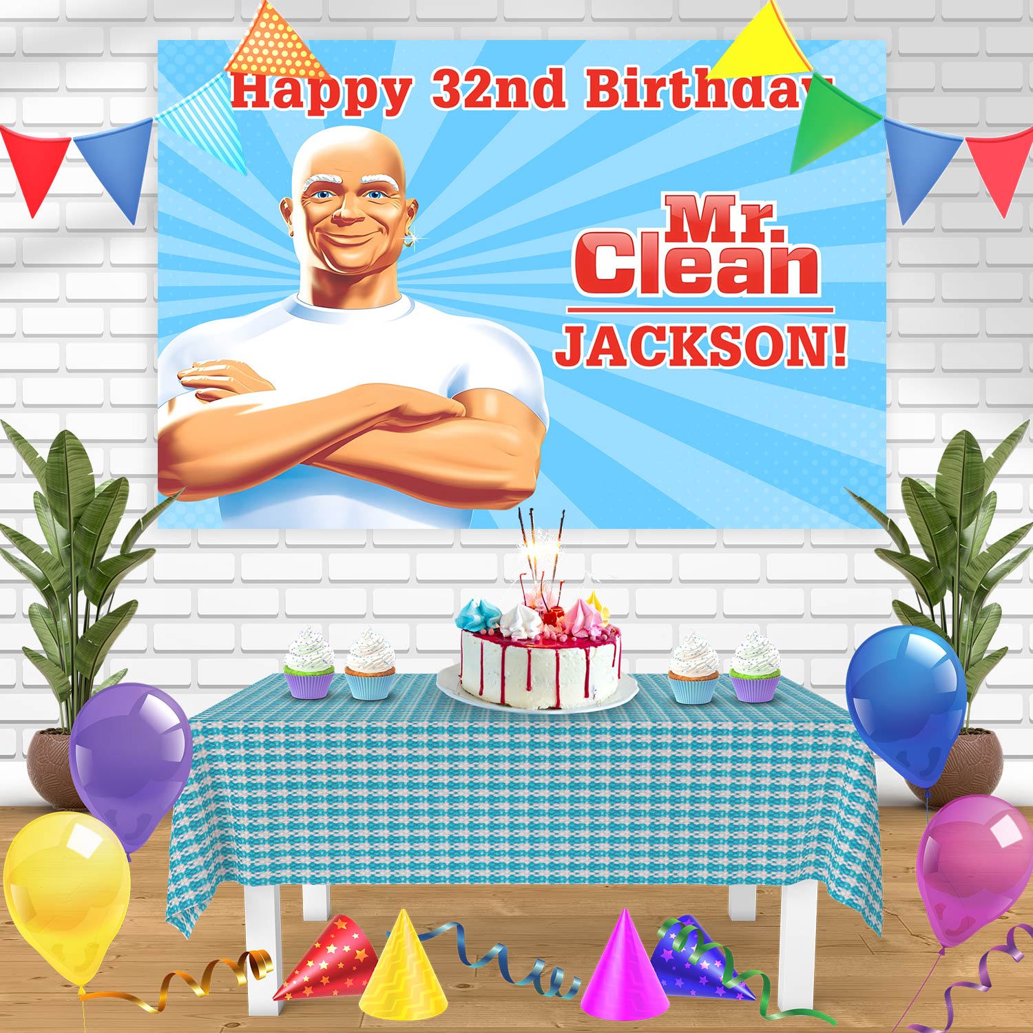 Mr Clean Bn Birthday Banner Personalized Party Backdrop Decoration ...