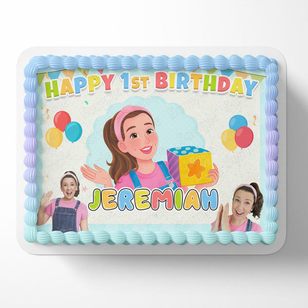 Adorno para tarta con imagen comestible de la Sra. Rachel, hoja de decoración personalizada para cumpleaños, transferencia de glaseado para fiestas personalizada, fondant