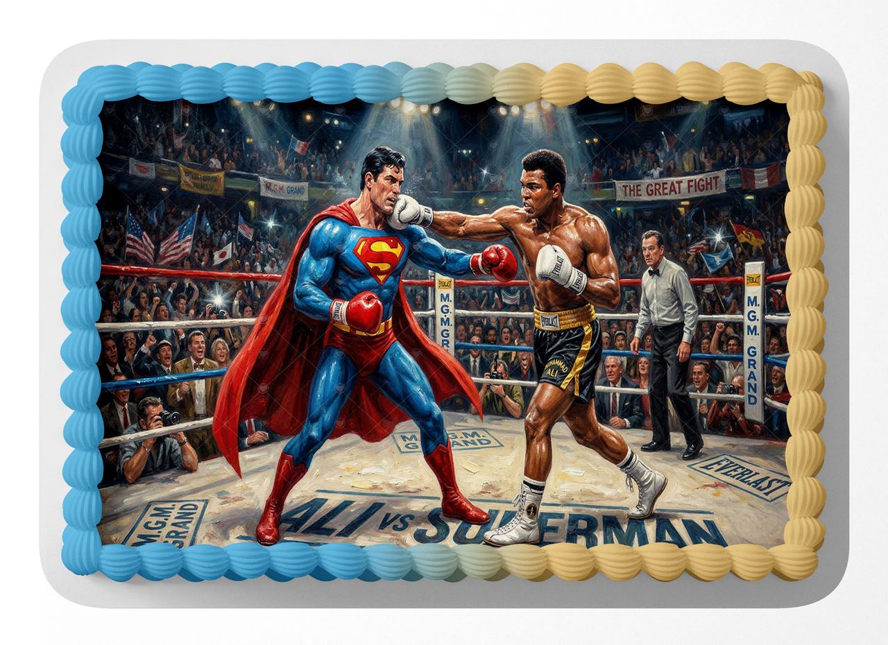 Muhammad Ali vs Superman Edible Image Cake Topper Personalized Birthda ...