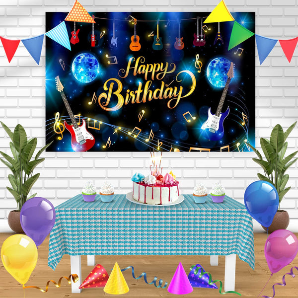 Music Electric Guitar Band Karaoke Bn Birthday Banner Personalized Party Backdrop Decoration