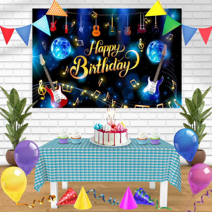 Music Electric Guitar Band Karaoke Bn Birthday Banner Personalized Party Backdrop Decoration