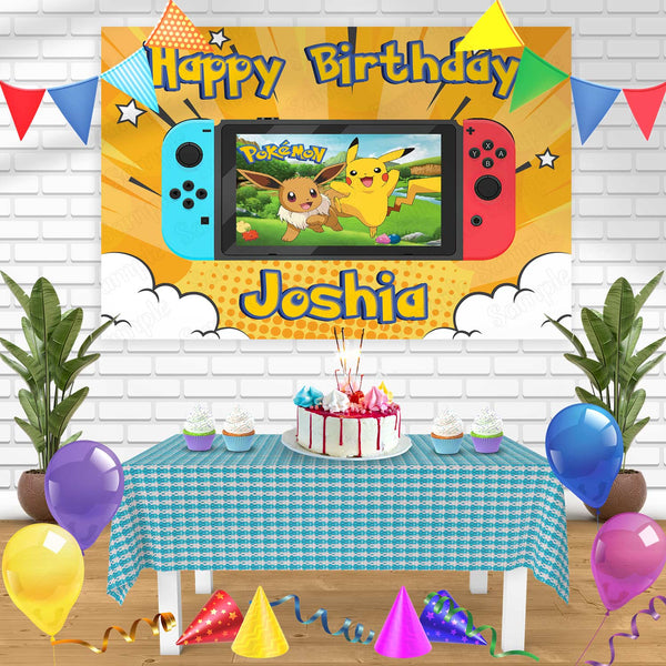 Nintendo Switch Pokemon Pikachu Eevee Bn Birthday Banner Personalized Party Backdrop Decoration