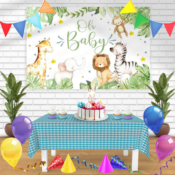 Oh Baby Jungle Animals Baby Shower OBS Bn Birthday Banner Personalized Party Backdrop Decoration