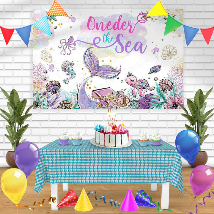 Oneder The Sea Purple Mermaid Under The Sea Bn Birthday Banner Personalized Party Backdrop Decoration