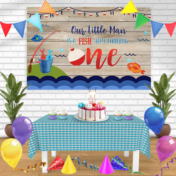 Our Little Man is Ofishally Turning One Bn Birthday Banner Personalized Party Backdrop Decoration