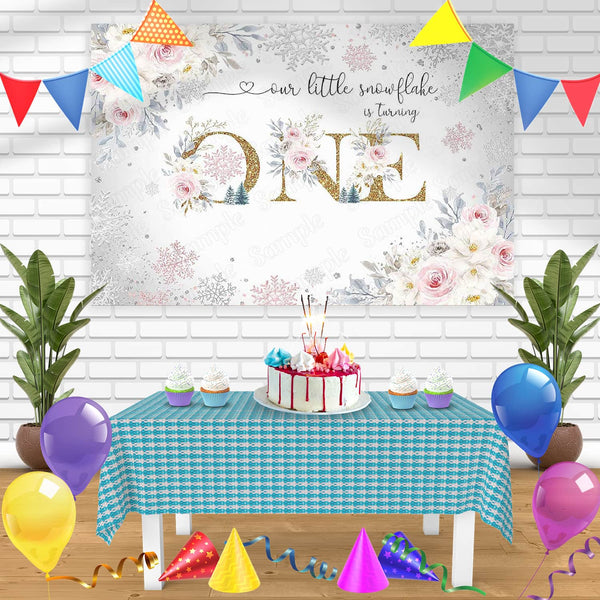 Our Little Snowflake is Turning One Bn Birthday Banner Personalized Party Backdrop Decoration