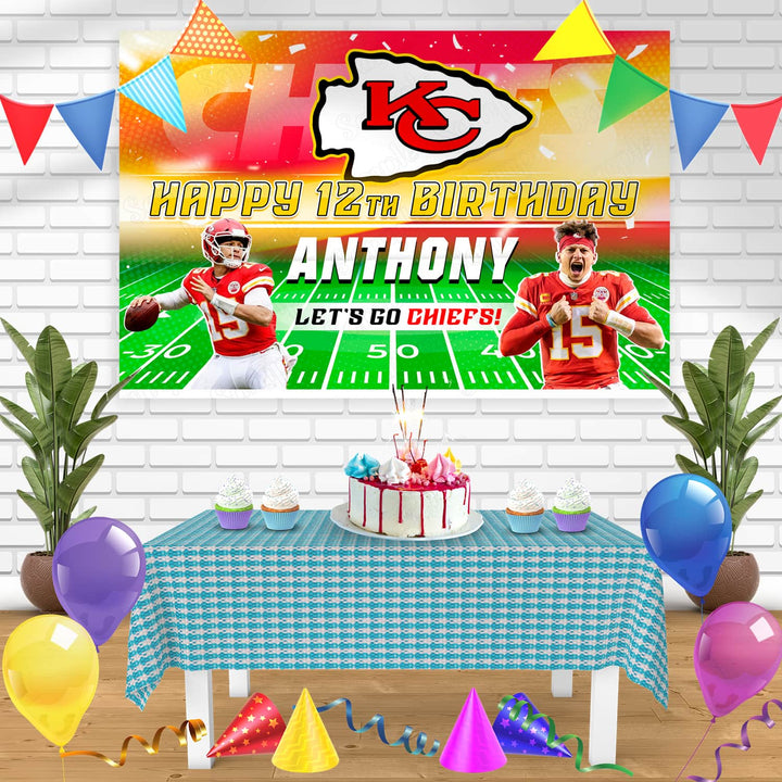 Patrick Mahomes QB Kansas City Chiefs Bn Birthday Banner Personalized Party Backdrop Decoration