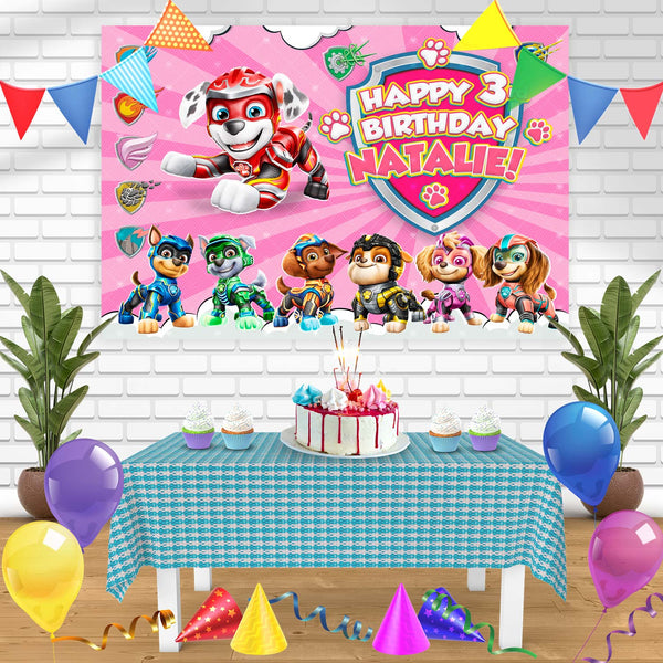 Paw Patrol Mighty Pups Pink PPM Birthday Banner Personalized Party Backdrop Decoration
