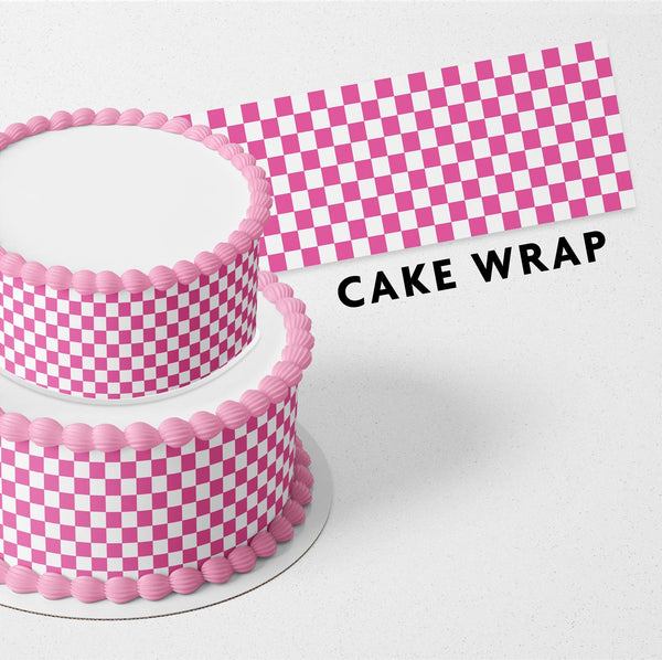 Pink Barbie Princess Checkers Strips Edible Cake Toppers Cake Wraps