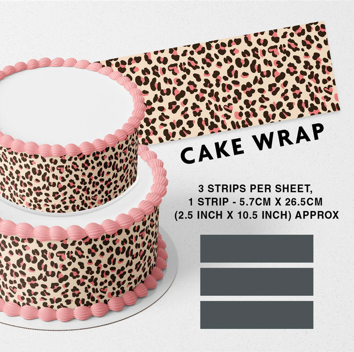 Pink Brown Leopard Strips Edible Cake Toppers Cake Wraps