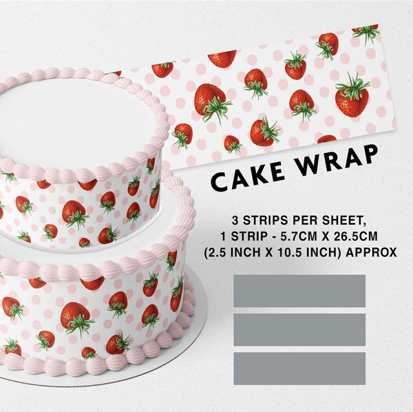 Pink Strawberry Dots Edible Cake Toppers Cake Wraps