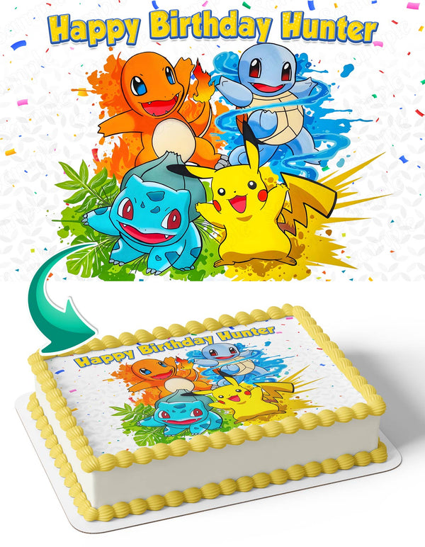 Pokemon Bulbasaur Charmander Squirtle and Pikachu Edible Cake Toppers